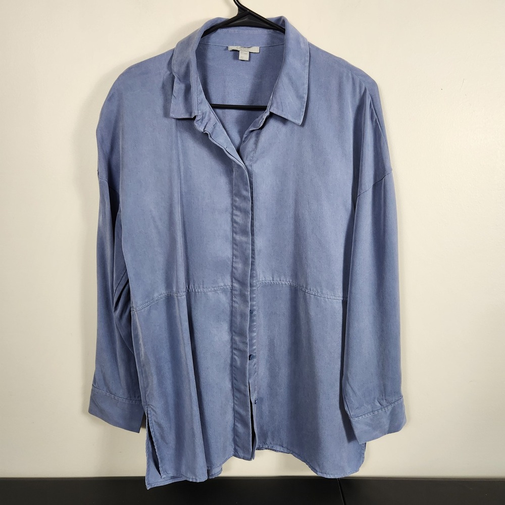 COS Blue 100% Lyocell Long Sleeve Button Down Shirt Oversized Blouse Minimalist